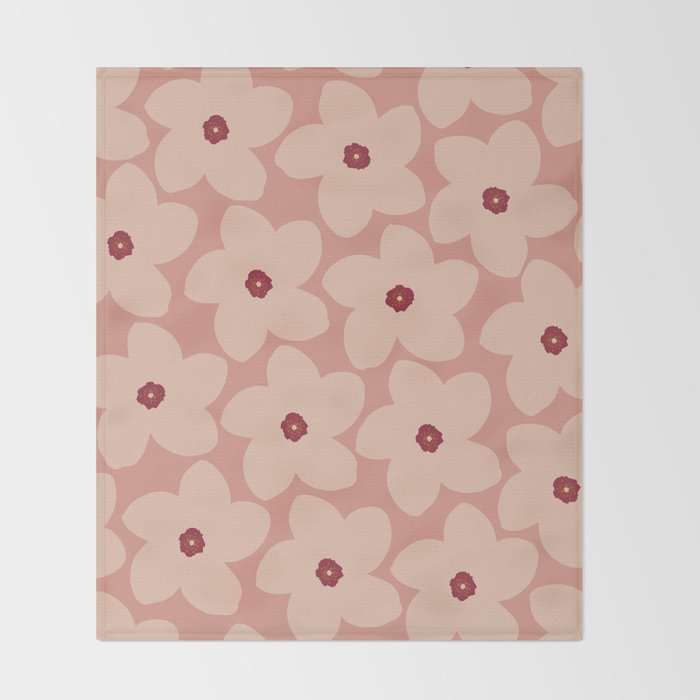 Terracotta Pink Retro Flower Throw Blanket Gallery Image 2