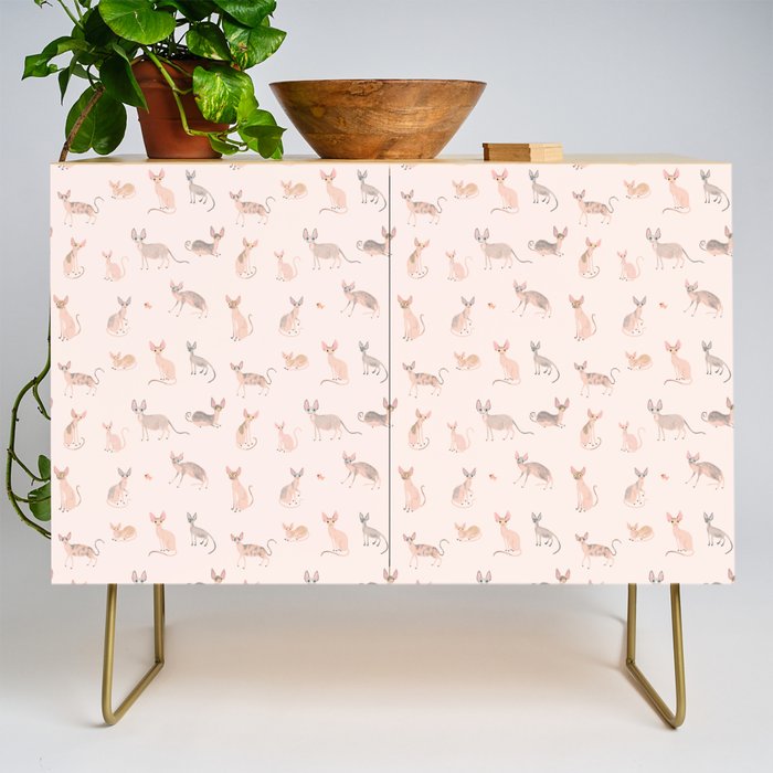 Sphynx Cats - No Furr Don't Care - Cat Pink Credenza Gallery Image 1