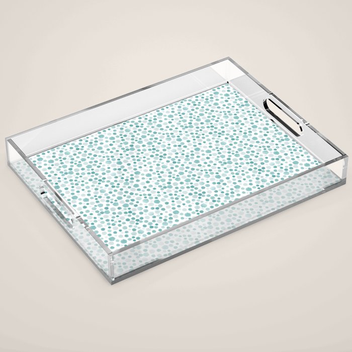 Mint Watercolor Dots - Aqua, Teal, Mint, Blue Acrylic Tray Gallery Image 1