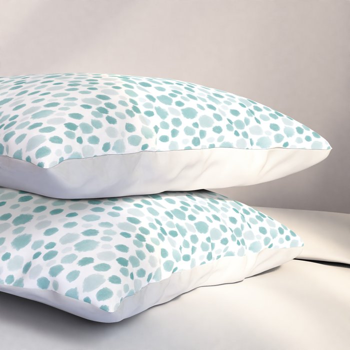 Mint Watercolor Dots - Aqua, Teal, Mint, Blue Pillow Sham Gallery Image 3