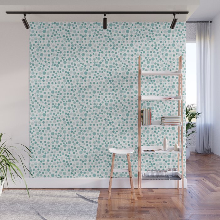 Mint Watercolor Dots - Aqua, Teal, Mint, Blue Wall Mural Gallery Image 1