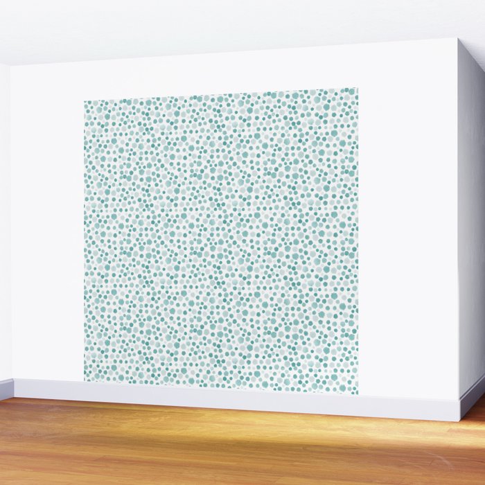 Mint Watercolor Dots - Aqua, Teal, Mint, Blue Wall Mural Gallery Image 2