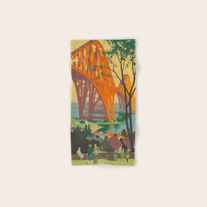 Mid Century Colorful Travel Posters Forth Bridge British Railways Bath Towel Gallery Image 1