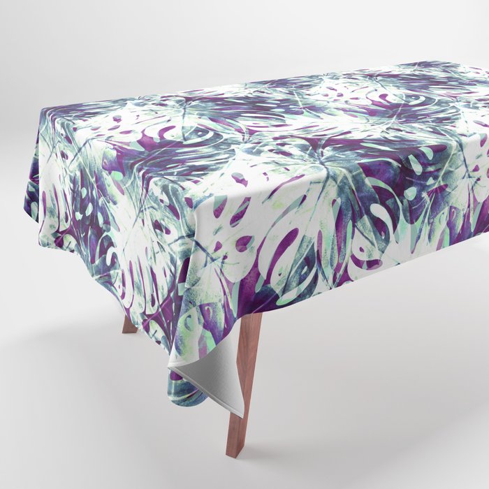 Abstract leaf monstera violet Tablecloth Gallery Image 1