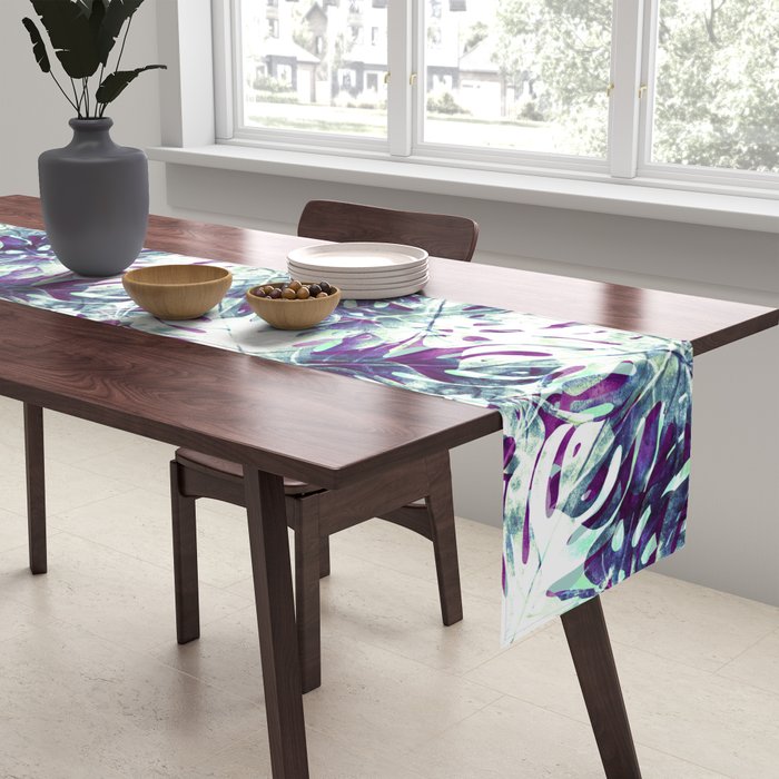 Abstract leaf monstera violet Table Runner Gallery Image 2