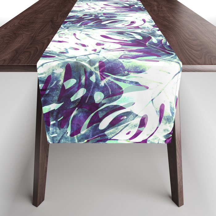Abstract leaf monstera violet Table Runner Gallery Image 1