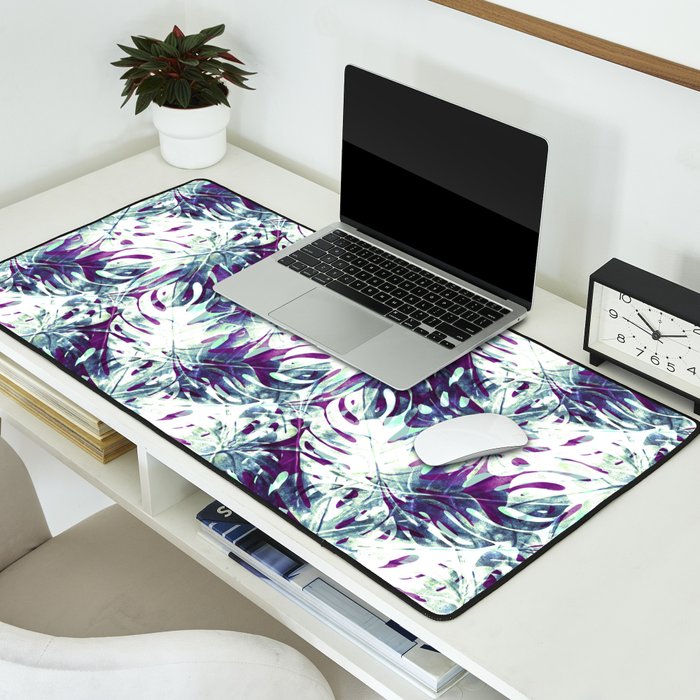 Abstract leaf monstera violet Desk Mat Gallery Image 2