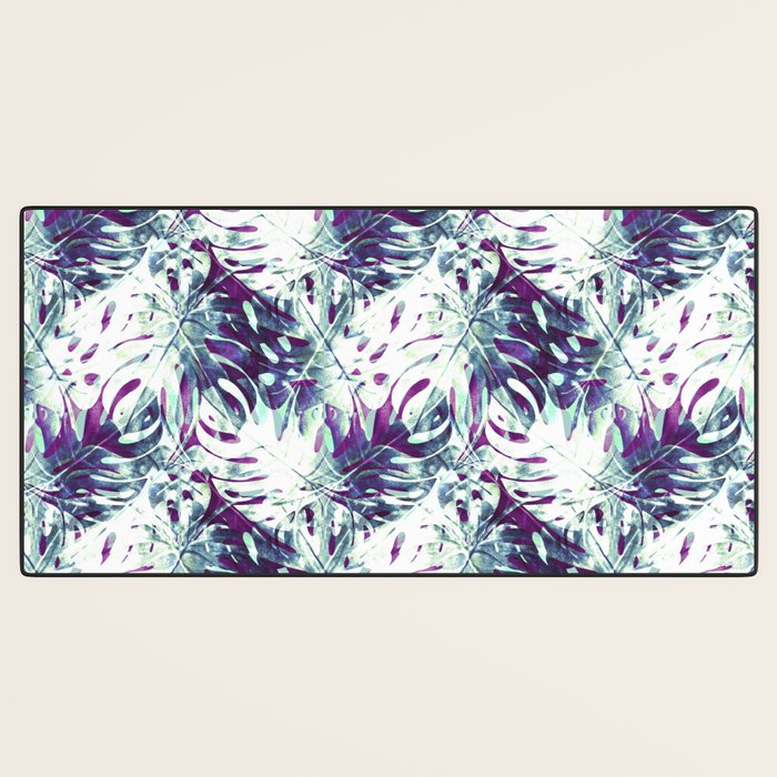 Abstract leaf monstera violet Desk Mat Gallery Image 3