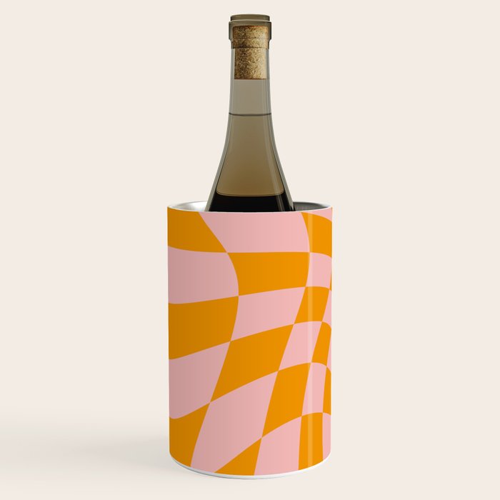 Wavy Check - Orange And Pink - Checkerboard Pattern Print Wine Chiller Gallery Image 2
