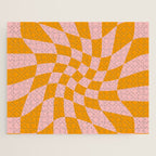 Wavy Check - Orange And Pink - Checkerboard Pattern Print Jigsaw Puzzle Gallery Image 1