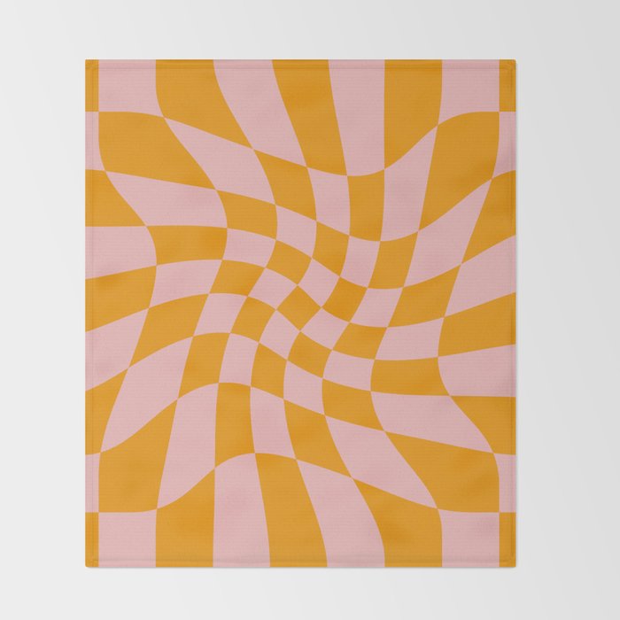 Wavy Check - Orange And Pink - Checkerboard Pattern Print Throw Blanket Gallery Image 2