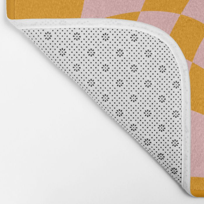 Wavy Check - Orange And Pink - Checkerboard Pattern Print Bath Mat Gallery Image 2