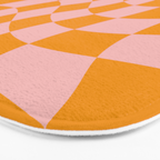 Wavy Check - Orange And Pink - Checkerboard Pattern Print Bath Mat Gallery Image 3