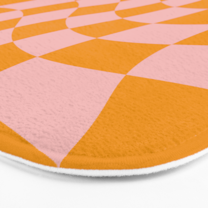 Wavy Check - Orange And Pink - Checkerboard Pattern Print Bath Mat Gallery Image 3