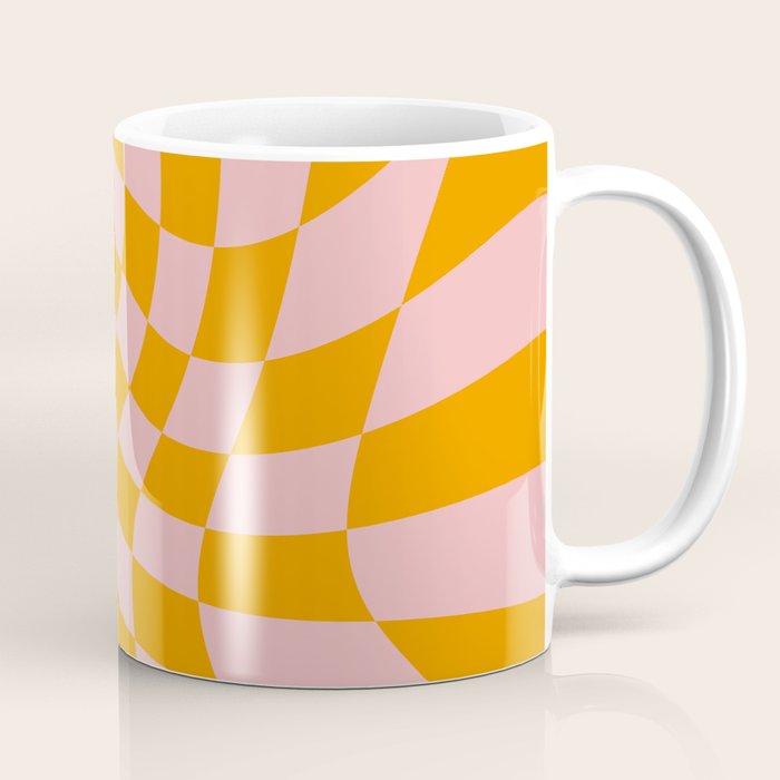 Wavy Check - Orange And Pink - Checkerboard Pattern Print Coffee Mug Gallery Image 1