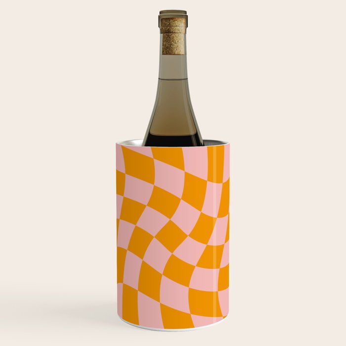 Wavy Check - Orange And Pink - Checkerboard Pattern Print Wine Chiller Gallery Image 1