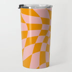 Wavy Check - Orange And Pink - Checkerboard Pattern Print Travel Mug Gallery Image 3