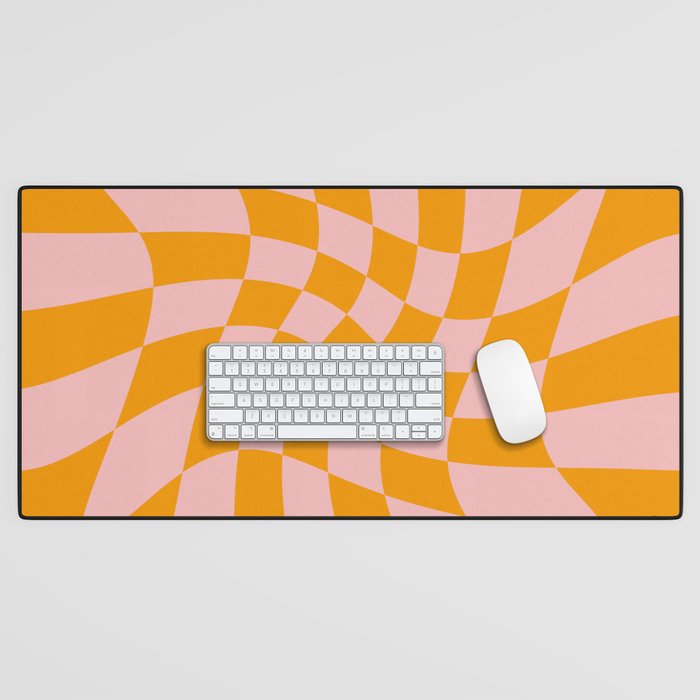 Wavy Check - Orange And Pink - Checkerboard Pattern Print Desk Mat Gallery Image 1