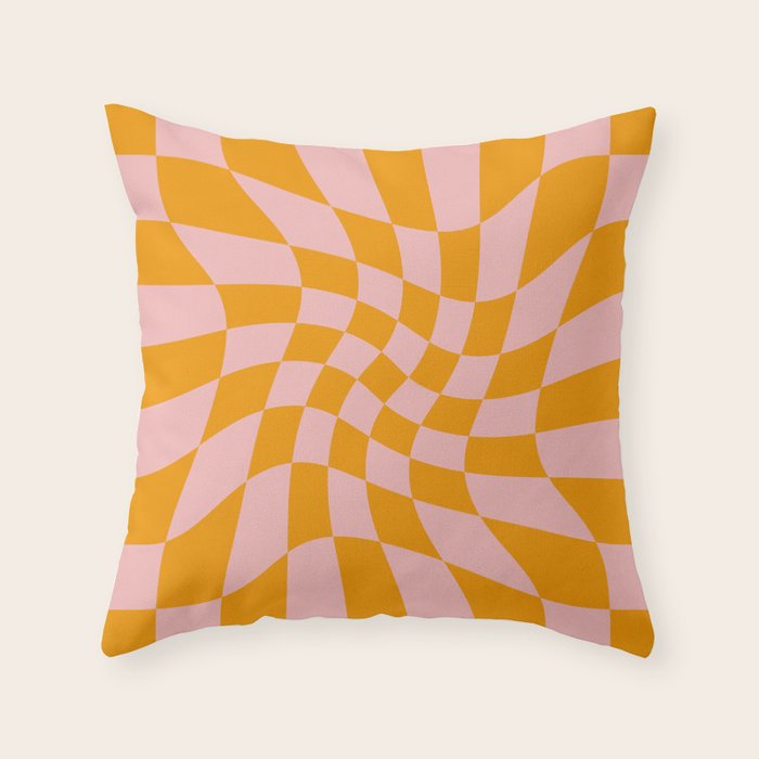 Wavy Check - Orange And Pink - Checkerboard Pattern Print Throw Pillow Gallery Image 1