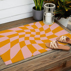 Wavy Check - Orange And Pink - Checkerboard Pattern Print Outdoor Rug Gallery Image 2