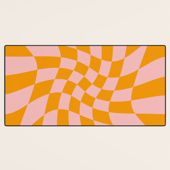 Wavy Check - Orange And Pink - Checkerboard Pattern Print Desk Mat Gallery Image 3