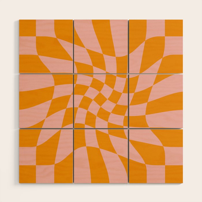 Wavy Check - Orange And Pink - Checkerboard Pattern Print Wood Wall Art Gallery Image 1
