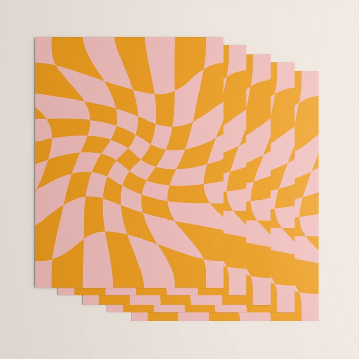 Wavy Check - Orange And Pink - Checkerboard Pattern Print Wrapping Paper Gallery Image 3