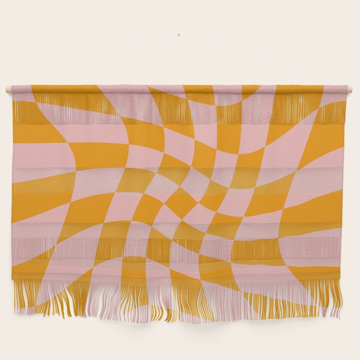 Wavy Check - Orange And Pink - Checkerboard Pattern Print Wall Hanging Gallery Image 1