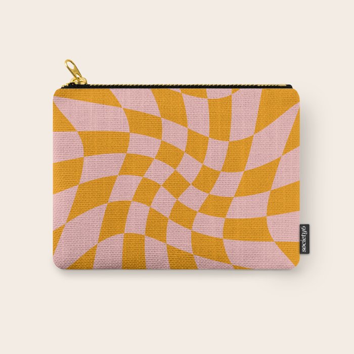 Wavy Check - Orange And Pink - Checkerboard Pattern Print Carry All Pouch Gallery Image 1