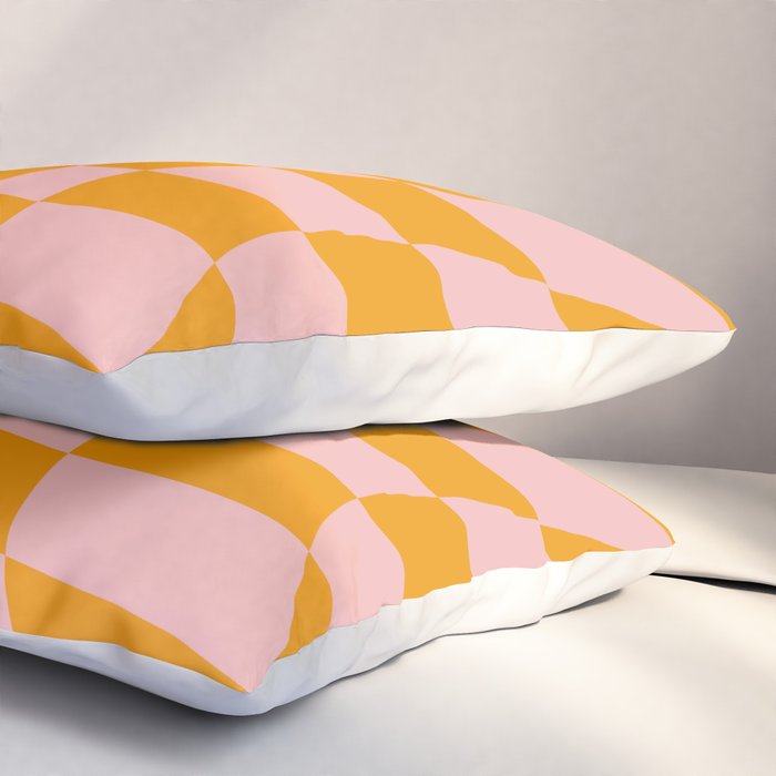 Wavy Check - Orange And Pink - Checkerboard Pattern Print Pillow Sham Gallery Image 3