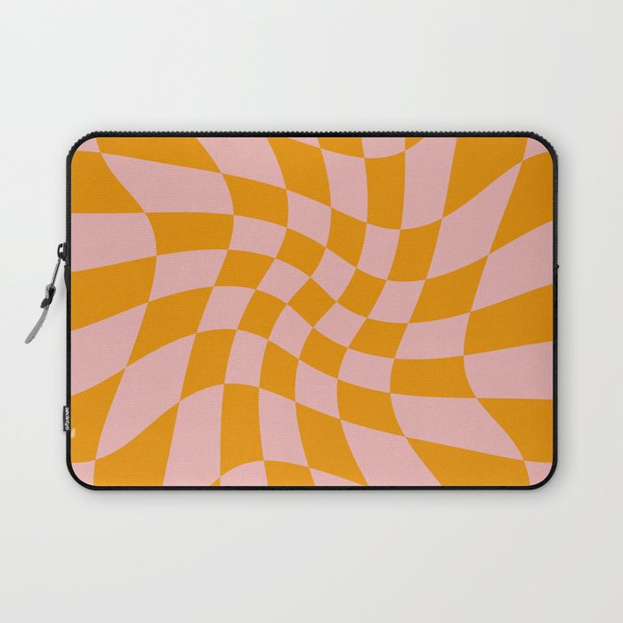 Wavy Check - Orange And Pink - Checkerboard Pattern Print Laptop Sleeve Gallery Image 1