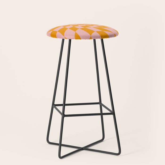 Wavy Check - Orange And Pink - Checkerboard Pattern Print Stool Gallery Image 1