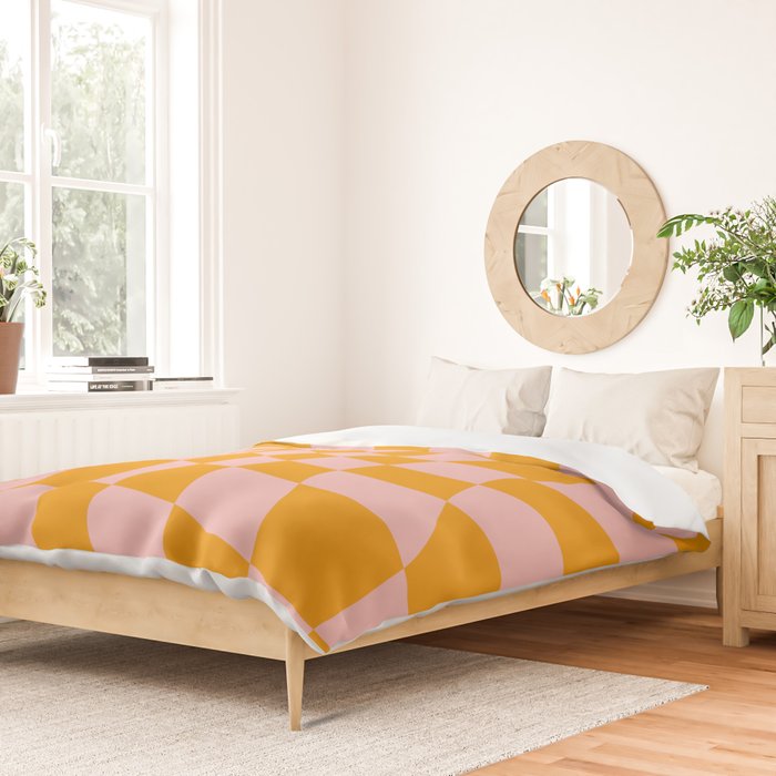 Wavy Check - Orange And Pink - Checkerboard Pattern Print Duvet Cover Gallery Image 2