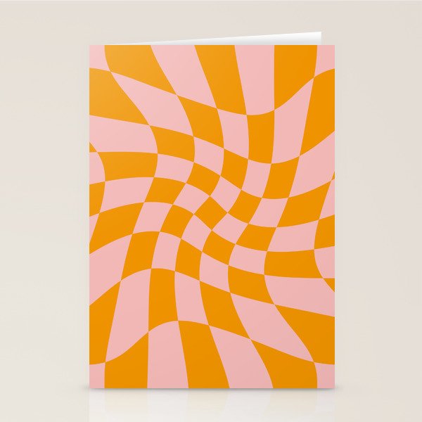 Wavy Check - Orange And Pink - Checkerboard Pattern Print Stationery Card Gallery Image 2