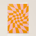 Wavy Check - Orange And Pink - Checkerboard Pattern Print Stationery Card Gallery Image 2