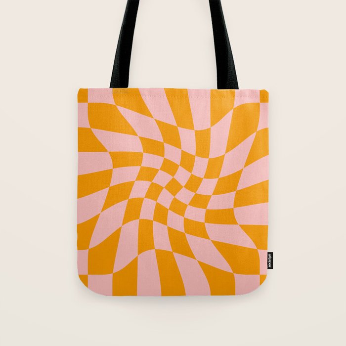 Wavy Check - Orange And Pink - Checkerboard Pattern Print Tote Bag Gallery Image 1