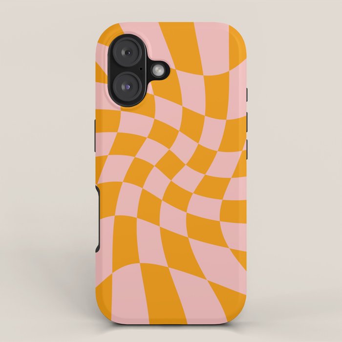 Wavy Check - Orange And Pink - Checkerboard Pattern Print iPhone Case Gallery Image 1