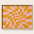 Wavy Check - Orange And Pink - Checkerboard Pattern Print Serving Tray Gallery Image 1