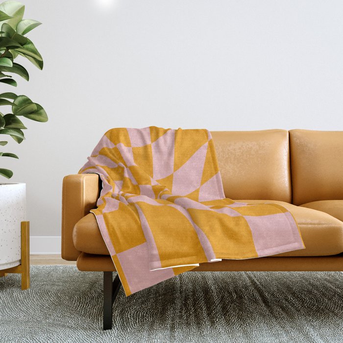 Wavy Check - Orange And Pink - Checkerboard Pattern Print Throw Blanket Gallery Image 1