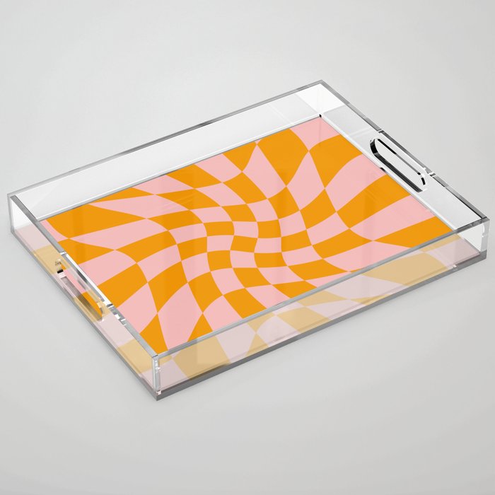 Wavy Check - Orange And Pink - Checkerboard Pattern Print Acrylic Tray Gallery Image 1