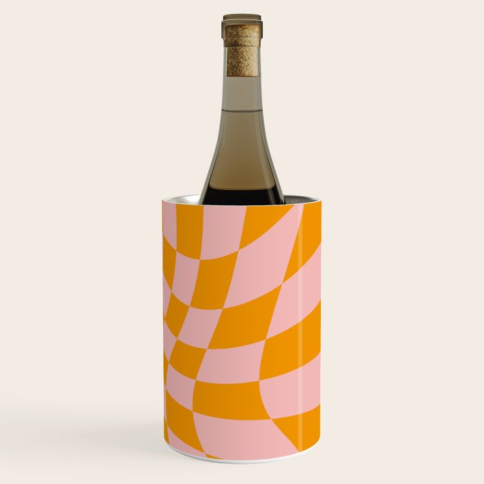Wavy Check - Orange And Pink - Checkerboard Pattern Print Wine Chiller Gallery Image 3