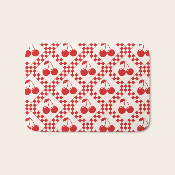 Red Cherries & Beige Checker Bath Mat Gallery Image 1