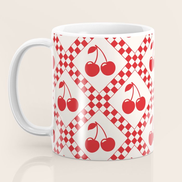 Red Cherries & Beige Checker Coffee Mug Gallery Image 3