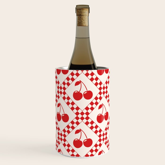 Red Cherries & Beige Checker Wine Chiller Gallery Image 1