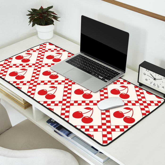 Red Cherries & Beige Checker Desk Mat Gallery Image 2