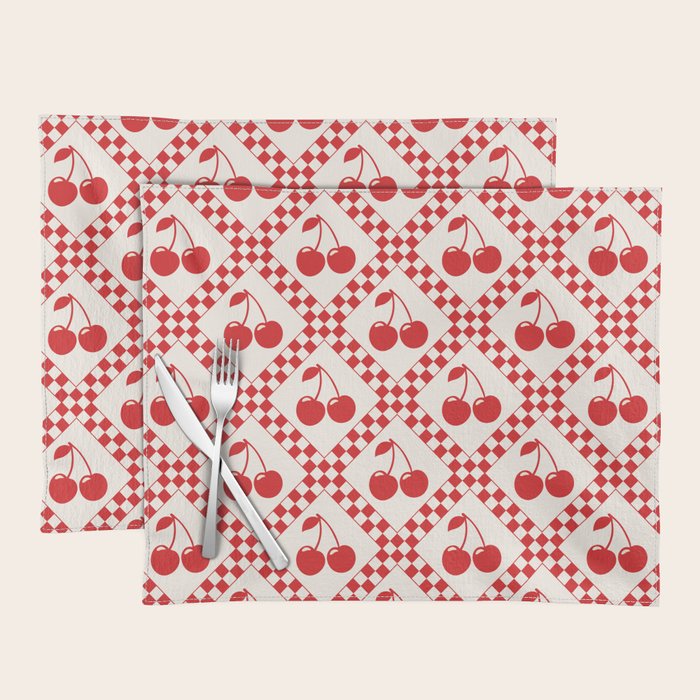 Red Cherries & Beige Checker Placemat Gallery Image 1