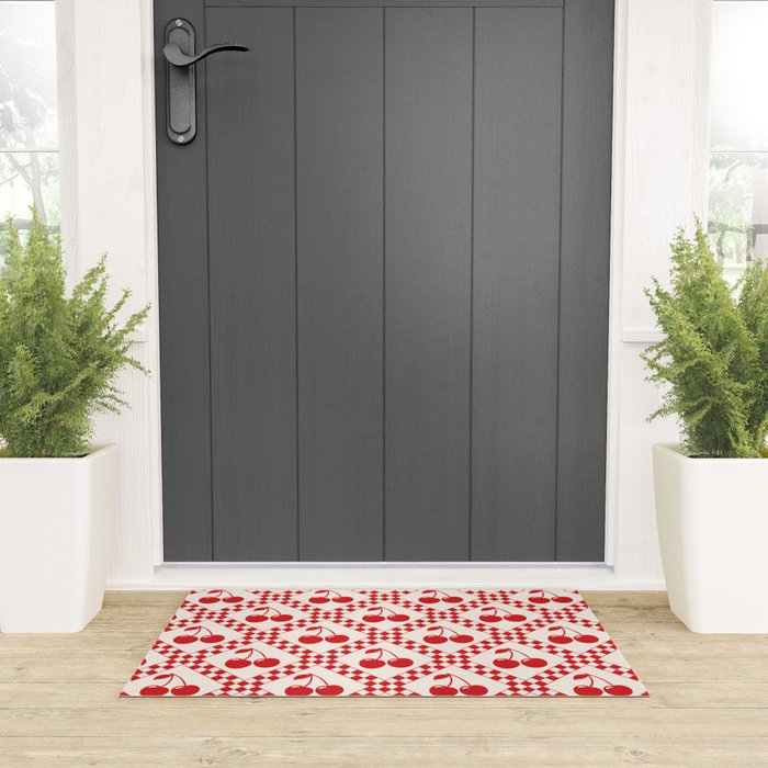 Red Cherries & Beige Checker Welcome Mat Gallery Image 3