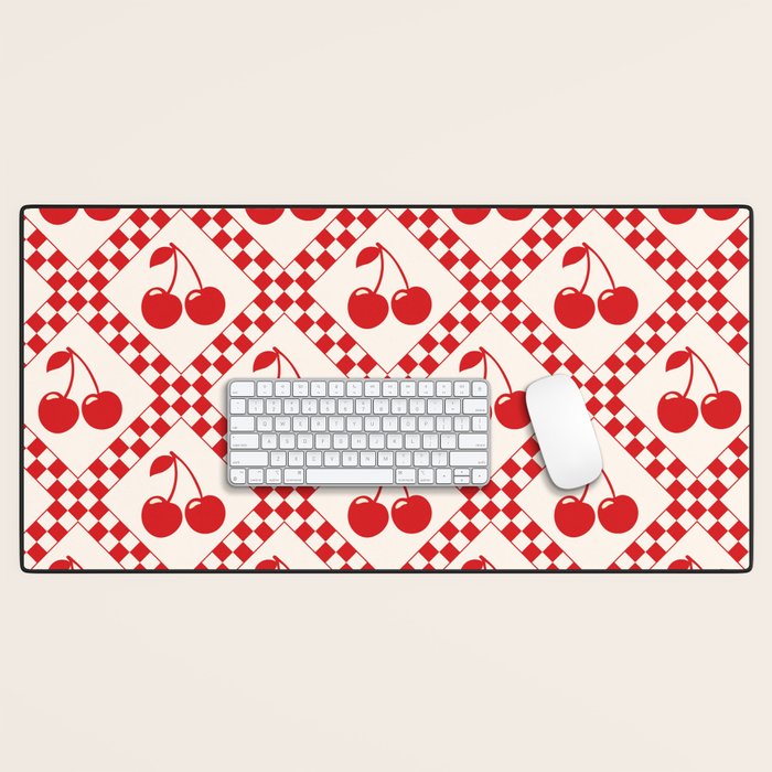 Red Cherries & Beige Checker Desk Mat Gallery Image 1