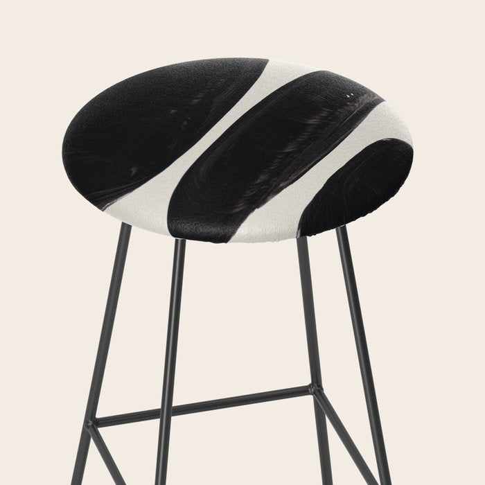 Mid Century Modern Minimalist Abstract Art Brush Strokes Black & White Ink Art Tribal Pebbles Stool Gallery Image 2