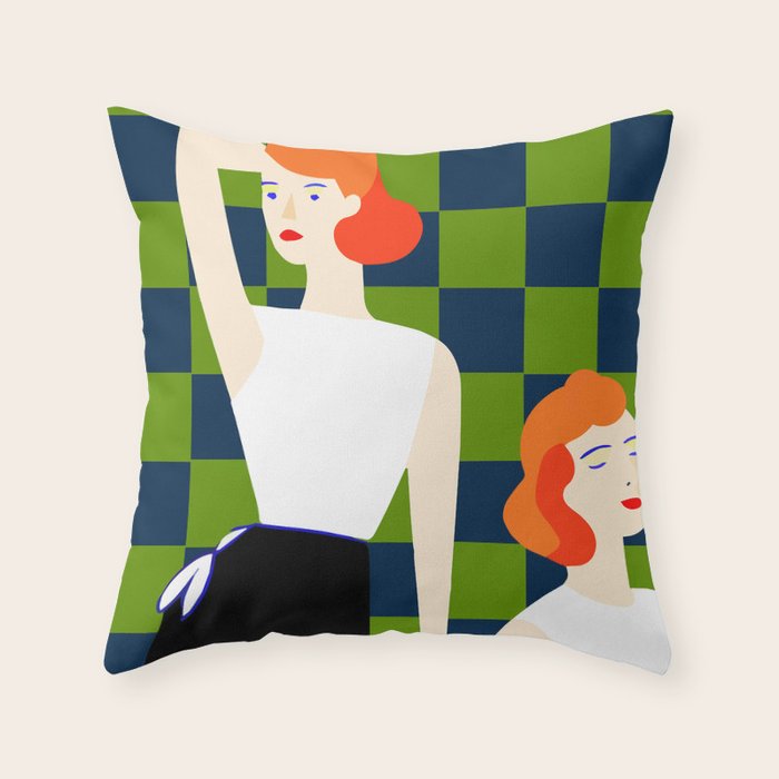 Moods, Checkers Girl Friends Chic Chess, Modern Bohemian Eclectic Woman Girl Boss, BFF Fashion Style Throw Pillow Gallery Image 6